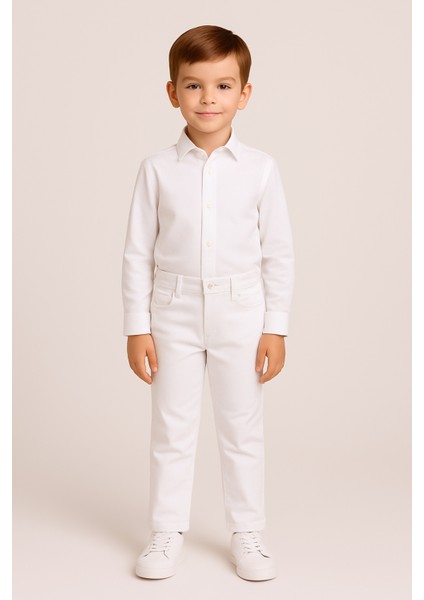 Çocuk Beyaz Gabardin Pantolon | %100 Pamuk & Hafif Likralı modelleri