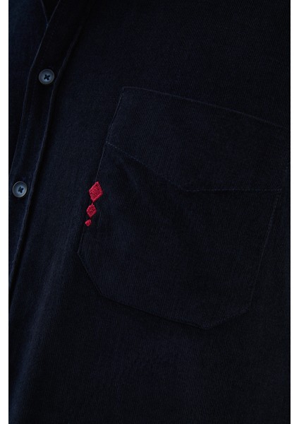 Düz Slim Fit Nakış Detaylı Kadife Erkek Gömlek fiyatları