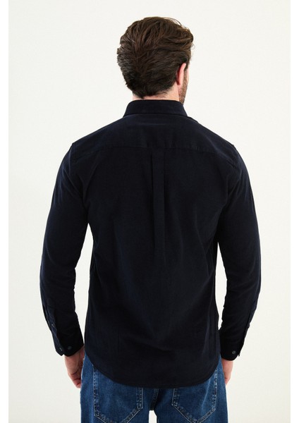 Düz Slim Fit Nakış Detaylı Kadife Erkek Gömlek modelleri