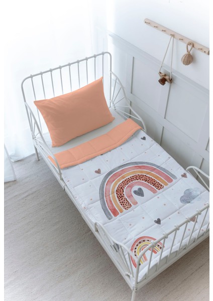 Organik Baskılı Bebek (100X150 Cm) Yorgan Seti - Iconic Serisi - Somon Gökkuşağı