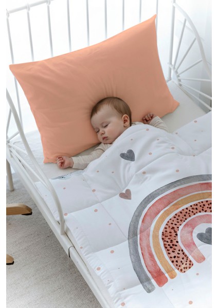 Organik Baskılı Bebek (100X150 Cm) Yorgan Seti - Iconic Serisi - Somon Gökkuşağı fiyatları