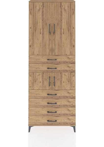 Arges Dolap 4 Raflı 6 Çekmeceli 4 Kapaklı 88X30X243 Çam-Çam