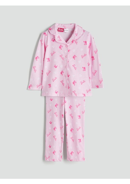 Yeni Sezon Barbie Baskılı Gömlek Yaka Kız Çocuk Pijama Takımı