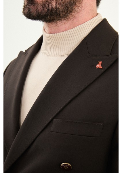 Düz Slim Fit Geniş Yaka Kruvaze Metal Düğmeli Erkek Ceket fiyatları