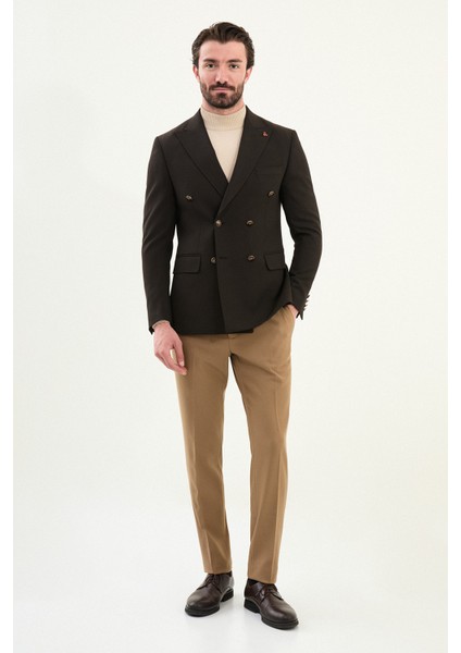 Düz Slim Fit Geniş Yaka Kruvaze Metal Düğmeli Erkek Ceket modelleri