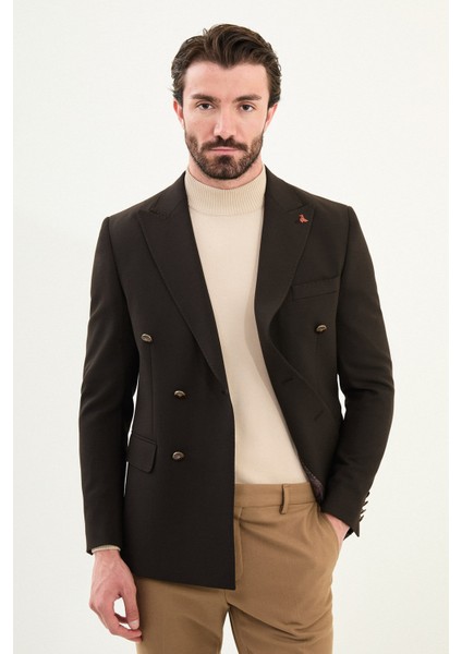 Düz Slim Fit Geniş Yaka Kruvaze Metal Düğmeli Erkek Ceket fırsatları
