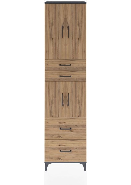 Hyperion Dolap 3 Raflı 4 Çekmeceli 4 Kapaklı 60X44X243 Antrasit-Çam