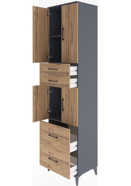Hyperion Dolap 3 Raflı 4 Çekmeceli 4 Kapaklı 60X44X243 Antrasit-Çam fırsatları