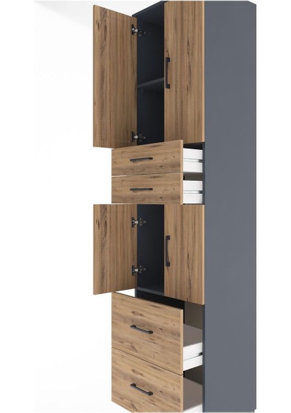 Hyperion Dolap 3 Raflı 4 Çekmeceli 4 Kapaklı 60X44X243 Antrasit-Çam indirimleri