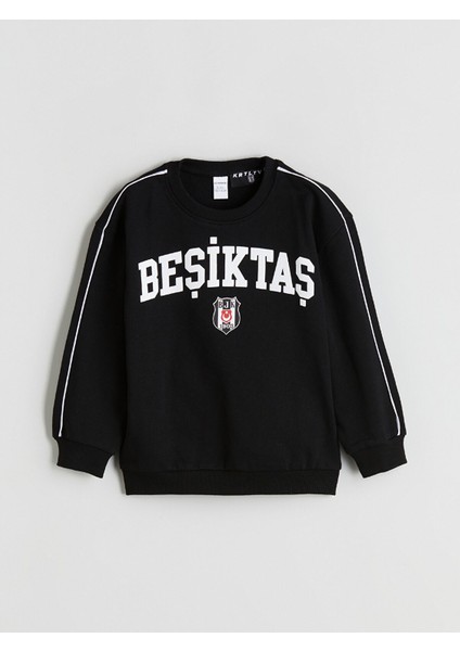 Yeni Sezon Bisiklet Yaka Beşiktaş Baskılı Erkek Çocuk Sweatshirt