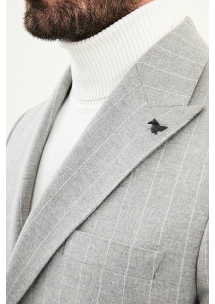 Çizgili Slim Fit Geniş Yaka Kruvaze Yün Erkek Ceket fiyatları