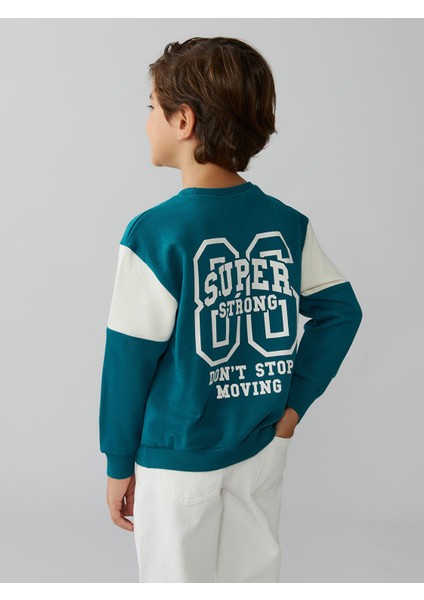 Yeni Sezon Bisiklet Yaka Baskılı Erkek Çocuk Sweatshirt