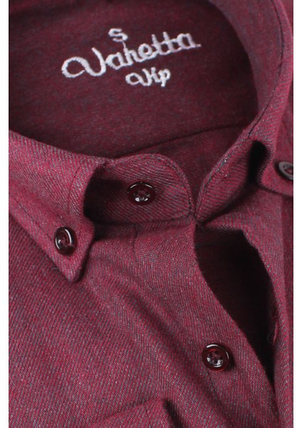 Erkek Kışlık Vişne Rengi Gömlek – Cepli Oversize Geniş Kesim Flanel Model