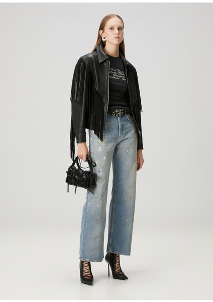 Regular Fit Mavi Baskılı Jean Pantolon
