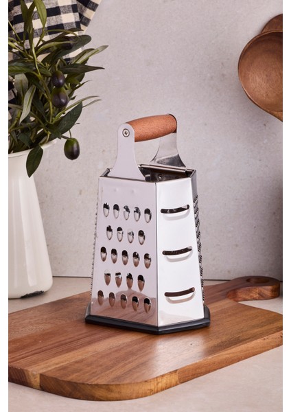 Grattugia Ergonomik Akasya Saplı Kutu Rende 20 cm Peynir ve Sebze Rendesi