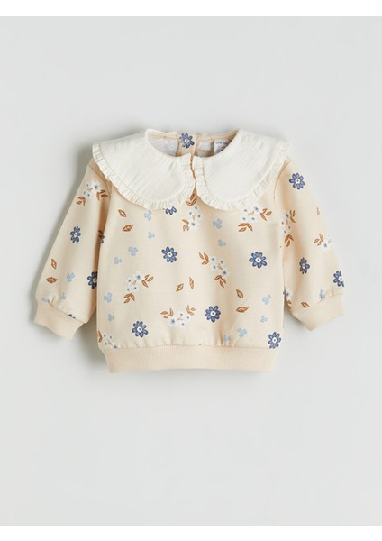 Yeni Sezon Bebe Yaka Çiçekli Kız Bebek Sweatshirt