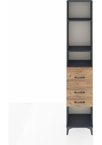 Arges Dolap 3 Raflı 3 Çekmeceli 44X30X221 Antrasit-Çam