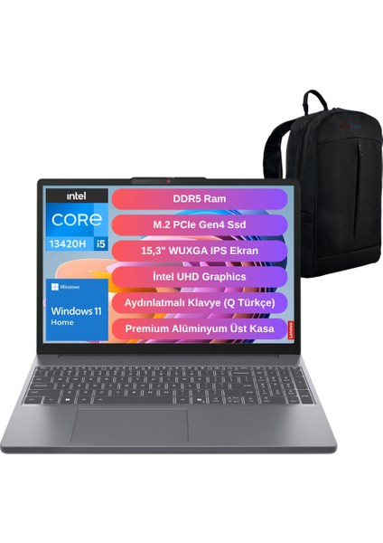 Ideapad Slim 3 15IRH10 Intel Core I5-13420H 24GB 512GB SSD 15.3" Wuxga IPS Windows 11 Home Dizüstü Bilgisayar - Webzone Çanta Wz4