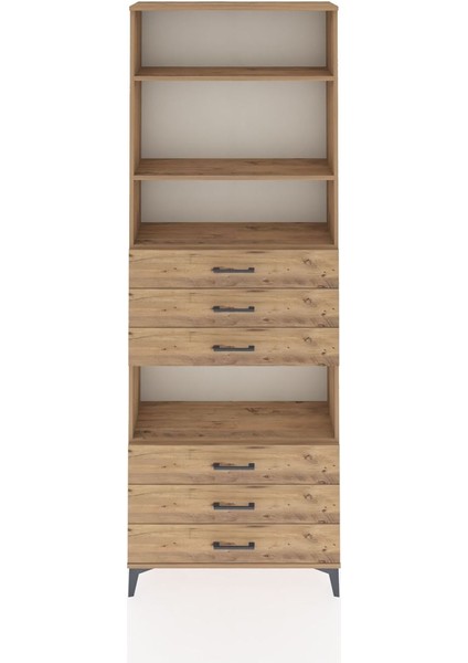 Arges Dolap 4 Raflı 6 Çekmeceli 88X30X243 Çam-Çam