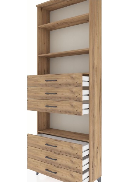 Arges Dolap 4 Raflı 6 Çekmeceli 88X30X243 Çam-Çam indirimleri