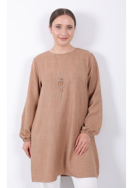 Yazlık Kadın Tunik Günlük Ince Sofia Keten Kolyeli Tunik