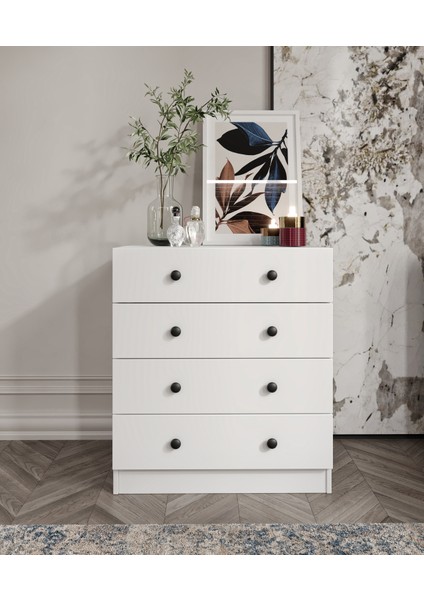 %100 Mdf Moriva 4 Çekmeceli Şifonyer – 90X80X47 cm Kurulum Animasyonu-Teleskopik Ray- 40 cm Çekmece Derinlik