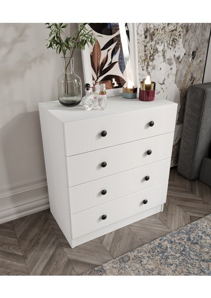 %100 Mdf Moriva 4 Çekmeceli Şifonyer – 90X80X47 cm Kurulum Animasyonu-Teleskopik Ray- 40 cm Çekmece Derinlik fırsatları