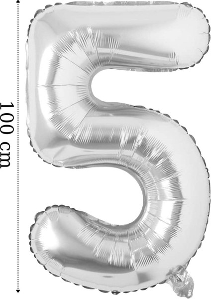 Folyo Balon 5 Rakamı Helyum Balon 100 cm Gümüş Renk - 5 Yaş Balonu - 5 Yaş Balon -5 Rakam Balon