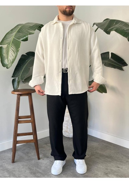 Bayaygün 5103 Oversize Kadife Gomlek _beyaz