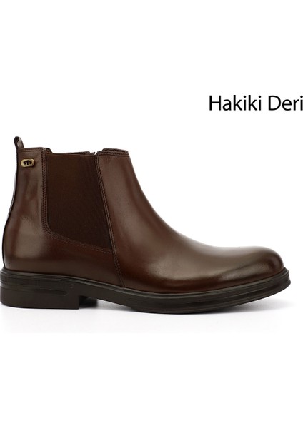 Erkek Kahverengi Hakiki Deri Fermuarlı Chelsea Bot