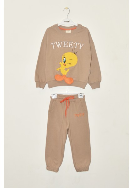 Kız Çocuk %100 Pamuk Tweety Nakışlı Paça Lastikli Trend Takım - 2147 modelleri