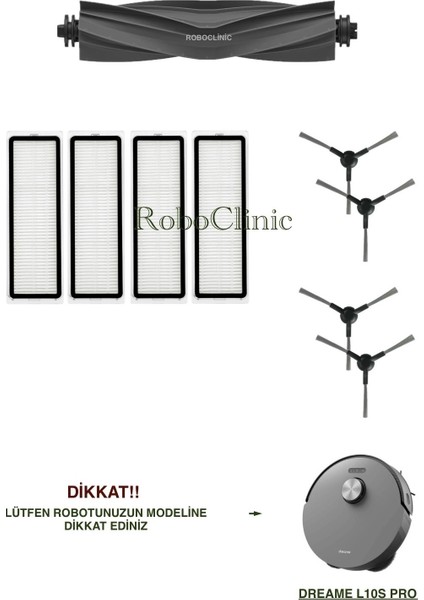 Dreame L10S Pro Yedek Ana Fırça, Yan Fırça, Hepa Filtre - 9 Parça