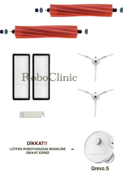 Roborock Qrevo S Beyaz Yedek Ana Fırça, Yan Fırça, Hepa Filtre - 7 Parça