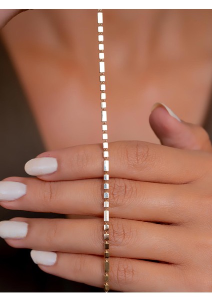 14 Ayar Altın Sıralı Küp Bileklik 18 cm + 2 cm Uzatmalı