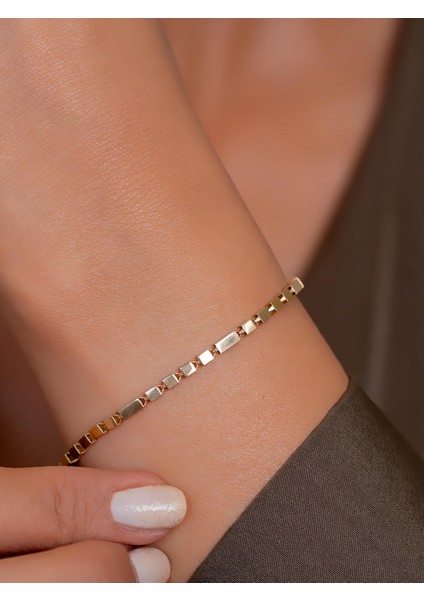 14 Ayar Altın Sıralı Küp Bileklik 18 cm + 2 cm Uzatmalı fiyatları