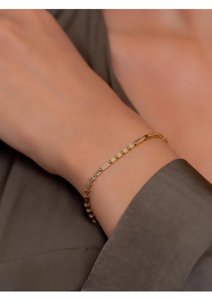 14 Ayar Altın Sıralı Küp Bileklik 18 cm + 2 cm Uzatmalı fırsatları