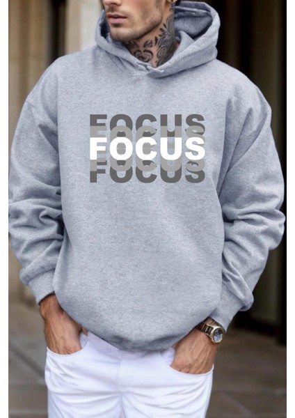 Focus Ön Baskılı Içi Pamuklu Unisex Erkek Sweatshirt