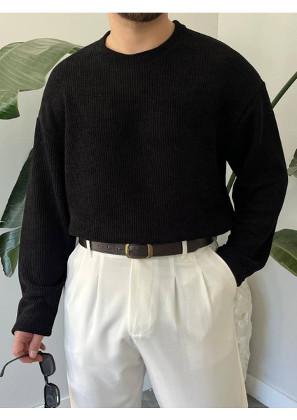 Bayaygun 5114 Oversize Bisiklet Yaka Şonil Triko Kazak_siyah fiyatları