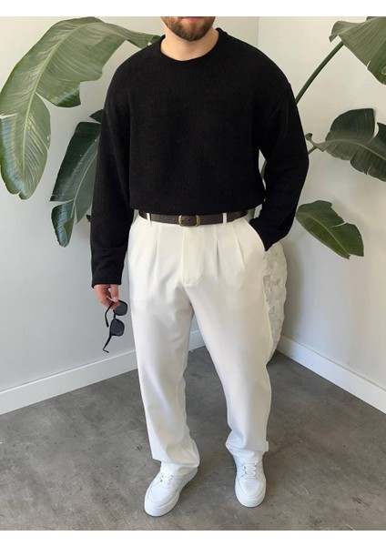 Bayaygun 5114 Oversize Bisiklet Yaka Şonil Triko Kazak_siyah modelleri