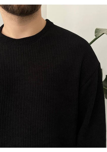 Bayaygun 5114 Oversize Bisiklet Yaka Şonil Triko Kazak_siyah fırsatları