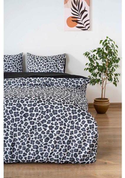 Siyah Çift Kişilik Nevresim Takımı Pamuklu Desenli Leopar 200X215 cm