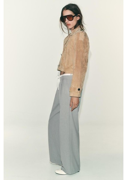 Gri Çift Bel Bantlı Wide Leg Kadın Pantolon MG2551 indirimleri