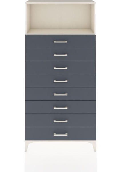 Arges Dolap Tek Raflı 8 Çekmeceli 88X30X182 Aytaşı-Antrasit