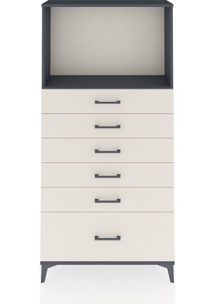 Arges Dolap Tek Raflı 6 Çekmeceli 88X30X182 Antrasit-Aytaşı