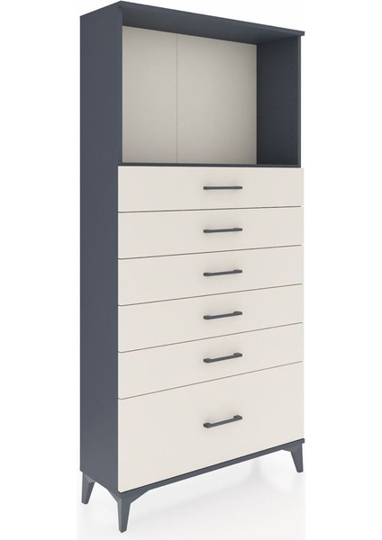 Arges Dolap Tek Raflı 6 Çekmeceli 88X30X182 Antrasit-Aytaşı fiyatları