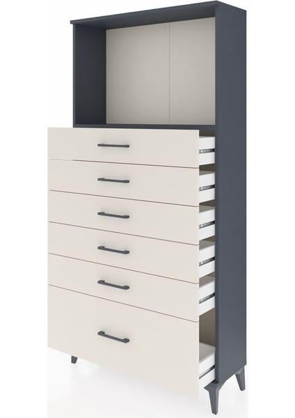 Arges Dolap Tek Raflı 6 Çekmeceli 88X30X182 Antrasit-Aytaşı fırsatları