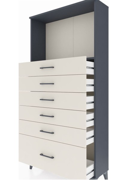 Arges Dolap Tek Raflı 6 Çekmeceli 88X30X182 Antrasit-Aytaşı indirimleri
