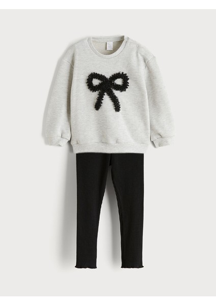Yeni Sezon Fiyonk Baskılı Kız Çocuk Sweatshirt ve Tayt 2'li
