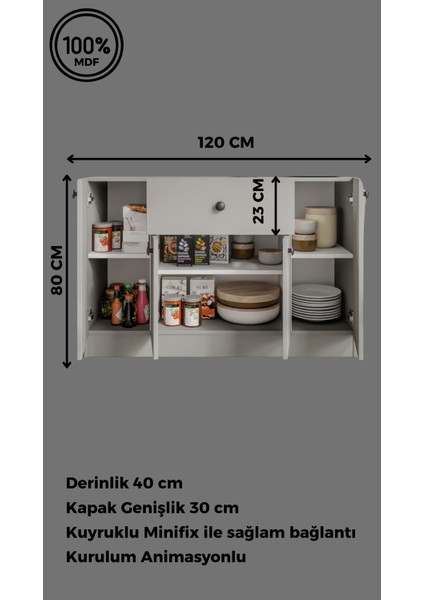 %100 Mdf 4 Kapaklı 1 Çekmeceli Çok Amaçlı Mutfak Dolabı – Kahve Köşesi – Kiler Dolabı- Gri (80X120X40 Cm) Moriva fiyatları