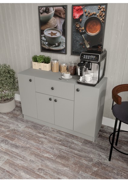 %100 Mdf 4 Kapaklı 1 Çekmeceli Çok Amaçlı Mutfak Dolabı – Kahve Köşesi – Kiler Dolabı- Gri (80X120X40 Cm) Moriva indirimleri